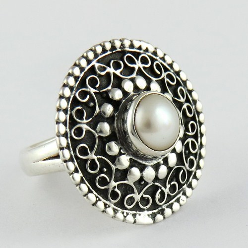 Bezel Setting Pearl 925 Sterling Silver Ring