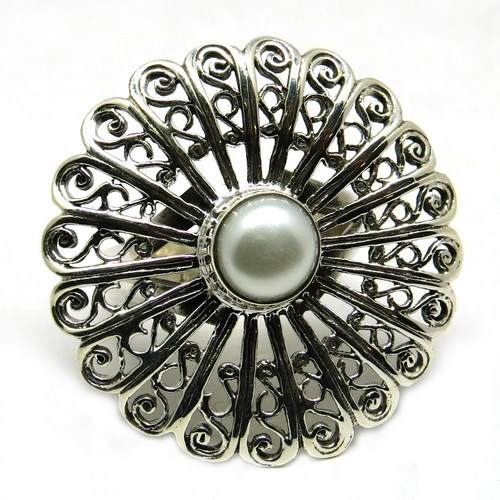 Sweet White Pearl 925 Sterling Silver Filigree Ring