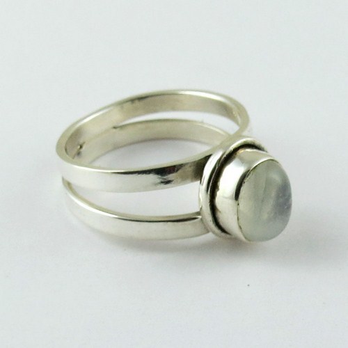 Rainbow Moonstone 925 Sterling Silver Ring - Size 8, Oval Bezel Setting, Handmade, Durable, Giftable