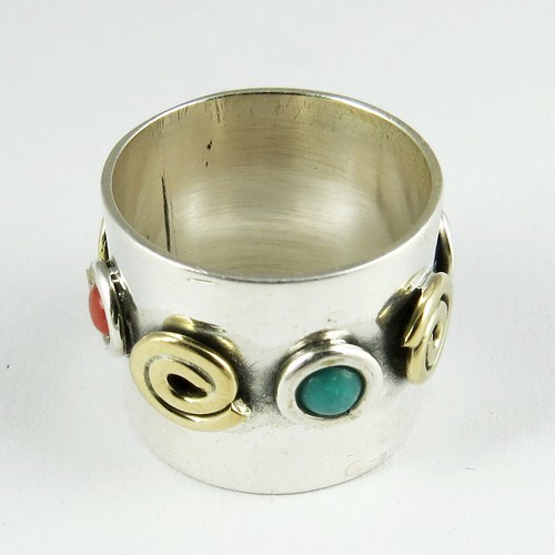 Blue Turquoise_Red Coral 925 Sterling Silver Ring