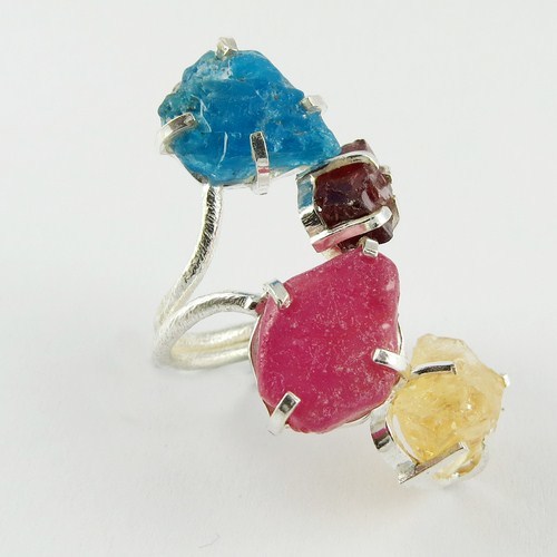 Captivating Ruby & Citrine & Garnet & Apatite 925 Sterling Silver Ring