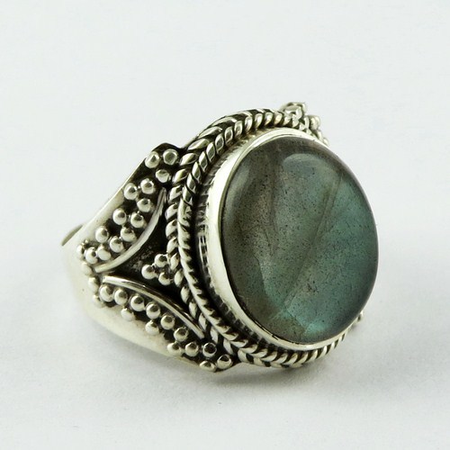 Labradorite 925 Sterling Silver Ring - Size 7.0 US, Oval Blue Stone | Handmade, Bezel Setting, Unisex, Gift-Ready