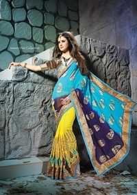 Fancy Designer Stylish Multi Embroidered With Heavy Border Saree