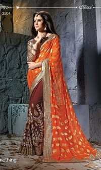Fancy Designer Stylish Multi Embroidered With Heavy Border Saree