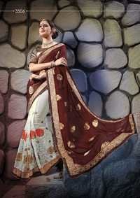 Fancy Designer Stylish Multi Embroidered With Heavy Border Saree