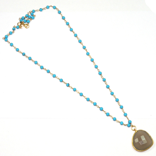 Turquoise with Grey Chalcedony 925 Sterling Sliver Necklace Jewelry