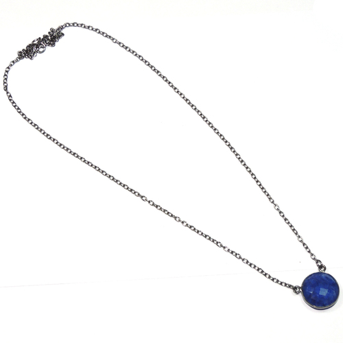 Blue Sapphire Round 925 Sterling Sliver Necklace Bezel Jewelry