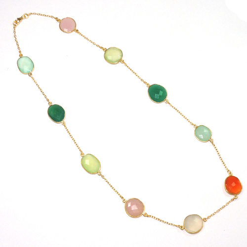 Multi Stone 925 Sterling Sliver Necklace Bezel Jewelry