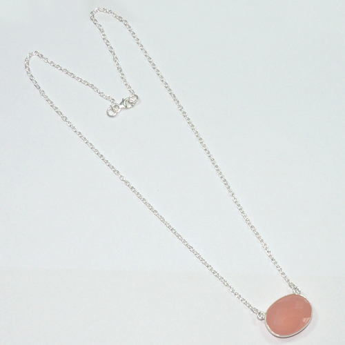 Peru Chalcedony Oval 925 Sterling Sliver Necklace Bezel Jewelry