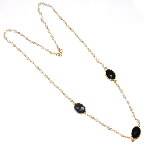 Black Spinel with Crystal 925 Sterling Sliver Necklace Jewelry