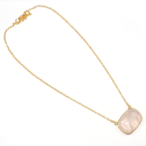 Rose Quartz Baguette 925 Sterling Sliver Necklace