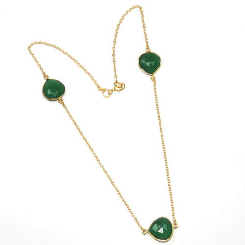 Green Onyx Pear 925 Sterling Sliver Necklace Bezel Jewelry