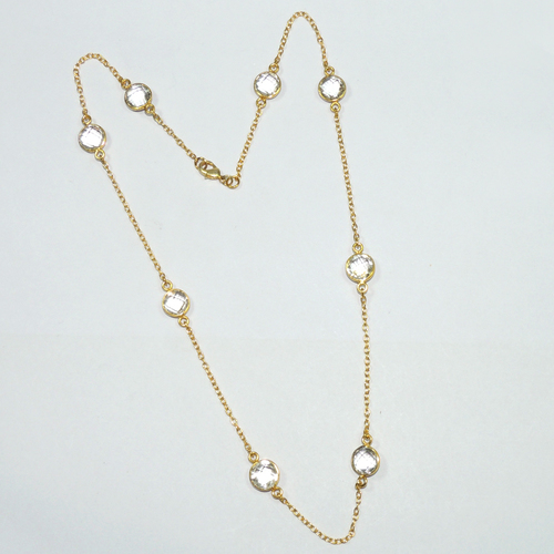 Crystal Round 925 Sterling Sliver Necklace Bezel Jewelry