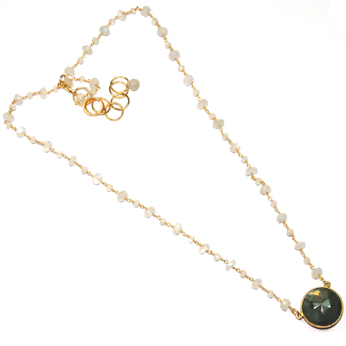 लैब्राडोराइट 925 स्टर्लिंग सिल्वर हार आभूषण के साथ गुलाबी ओपल