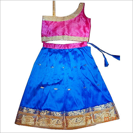 Silk Ghagra Choli - Lightweight Striped Silk, Sizes XS to XXXL | Anti-Wrinkle, Breathable, Colorfast, Stylish Look in Vibrant Blue and Pink