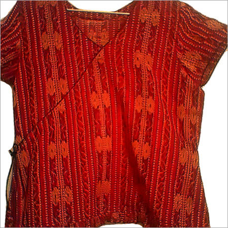 Sambalpuri Cotton Short Top - Customizable Sizes XS-XXXL, Vibrant Red Color | No Fade, Quick Dry, Washable, Perfect Fitting