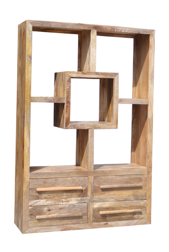 HANDICRAFT - Solid Wood 72x36x12 inches, Natural Finish | Unique Design, Ample Storage, 2 Drawers, 8 Shelves, Easy Assembly