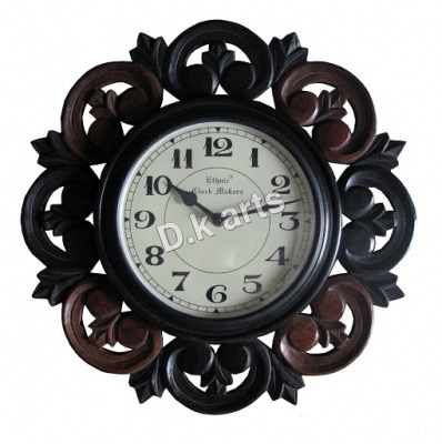 Wall Clock - Wood and Metal, 12 Inch Black | Elegant Design, Quartz Mechanism, Quiet Battery Operation