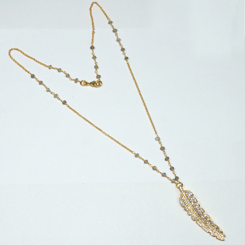 Labradorite With Cz 925 Sterling Silver Beaded Necklace