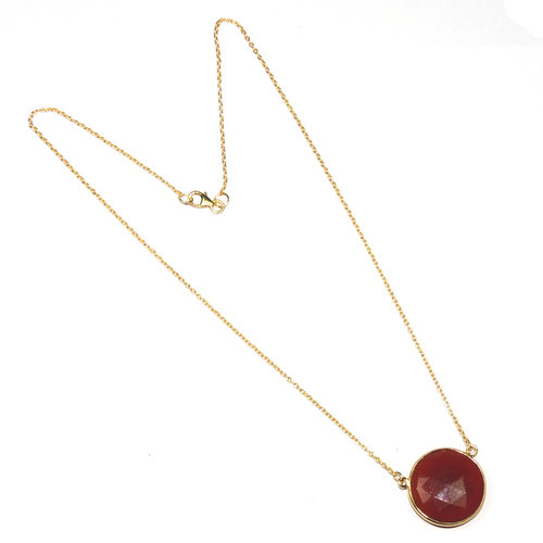 Carnelian Round 925 Sterling Silver Necklace - 18-20 Inch, Red Stone, Elegant Design