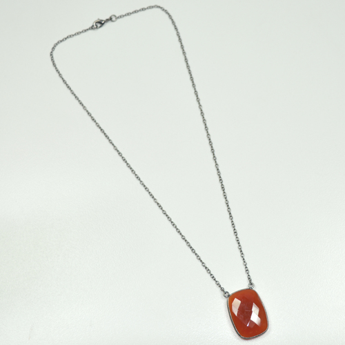 Carnelian Baguette 925 Sterling Sliver Necklac Jewelry
