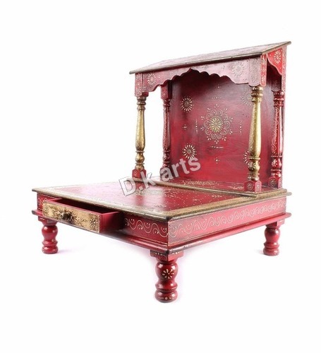 WOODEN DECOR - Sheesham Wood, 12x8x10 Inches, Red | Intricate Floral Carvings, Storage Drawer, Portable Size