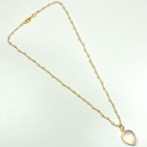 Rose Quartz With Rainbow Moonstone 925 Sterling Silver Necklace Jewelry