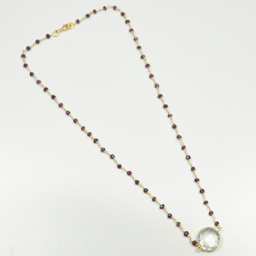 Crystal With Garnet 925 Sterling Sliver Beaded Necklace Jewelry