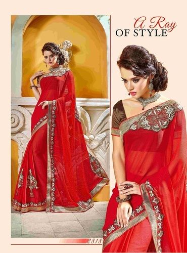 Red Fancy Designer Stylish Patch Work And Heavy Cutwork Border Saree-Ib-1043-2818