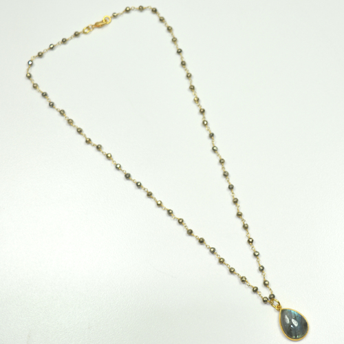 Labradorite With Pyrite 925 Sterling Silver Beaded Necklace