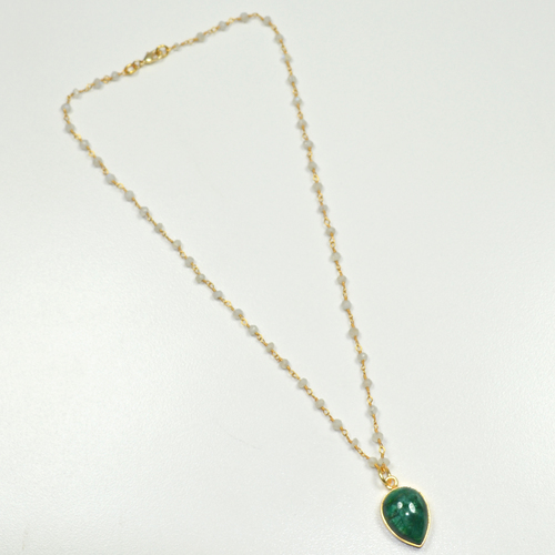 Emerald With Rainbow Moonstone 925 Sterling Sliver Beaded Necklace Jewelry