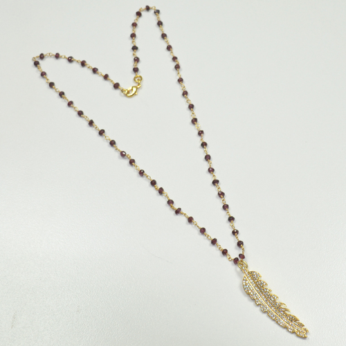 Garnet With Cz 925 Sterling Sliver Beaded Necklace Jewelry