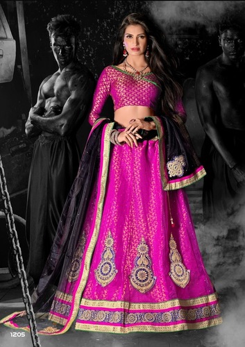 Exclusive Wedding Lehenga - Net Fabric, Unstitched Dress Material, Pink & Black Embroidery, Available in Plus Sizes, Trendy and Breathable Design