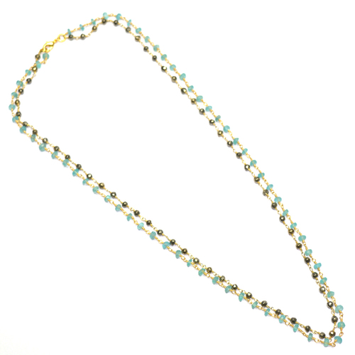 Pyrite with Peru Chalcedony 925 Sterling Sliver Beaded Necklace Jewelry
