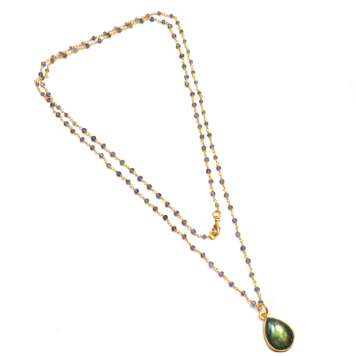 Labradorite with Iolite 925 Sterling Sliver Beaded Necklace