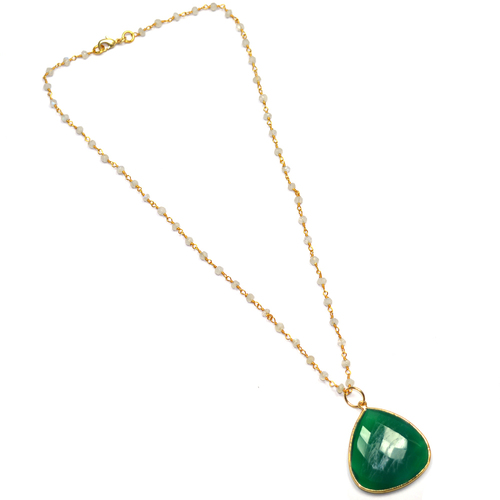 Green OnyxWith Crystal 925 Sterling Silver Beaded Necklace Jewelry