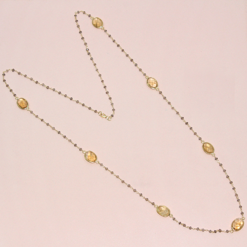 Citrine Topaz With Smoky Quartz 925 Sterling Sliver Necklace Jewelry