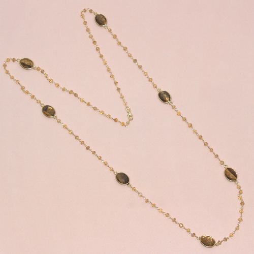 Tiger Eye With Citrine Topaz 925 Sterling Sliver Necklace Jewelry