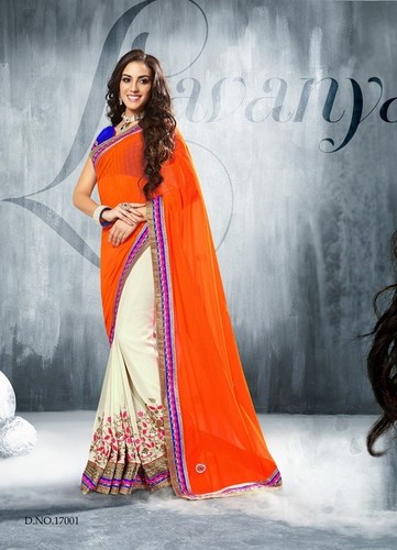 Orange And Cream Occasional Saree