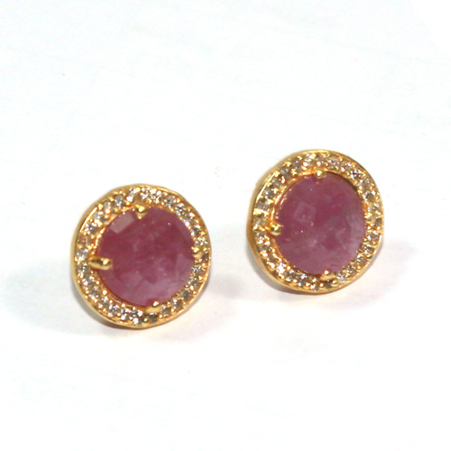 Dyed Ruby with CZ 925 Sterling Sliver Earring Jewelry