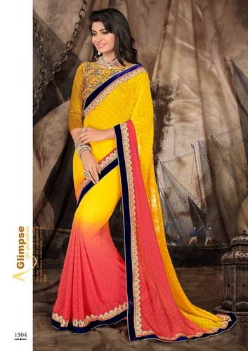 Yellow And Pink Fancy Party Saree