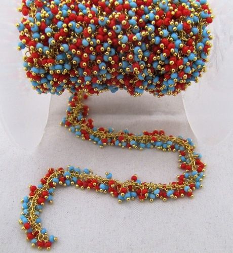 1 Foot- Smooth Coral Turquoise Grape Beaded 2mm Angoori Chain