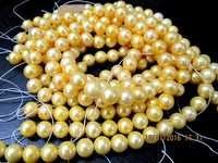 Natural Golden Pearl  Genuine Pearl Gold Beads 8 To 9mm Strand 5 Inches Long - Beads Material: Stone