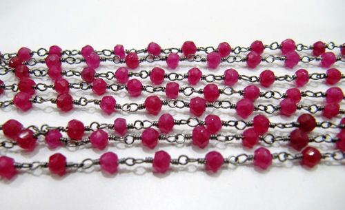 Ruby Quartz Rondelle Faceted 3-4mm Beads wire wrapped Rosary Chain sold per foot