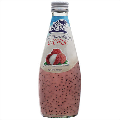 Basil Seed (Lychee) - Glass Bottle, 250ml, Pink | Refreshing Drink, Natural Flavor, Healthy Seeds