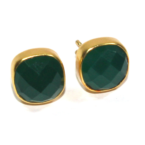 Green Onyx 925 Sterling Silver Bezel Studs Jewelry