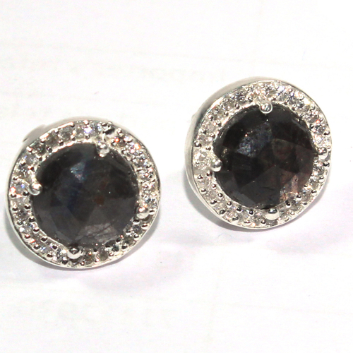 Smoky Quartz with Cz 925 Sterling Sliver Studs Jewelry
