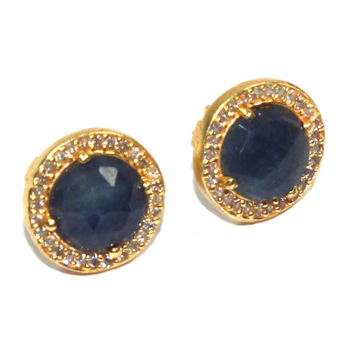 Blue Sapphire With Cz 925 Sterling Sliver Studs