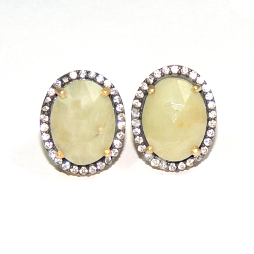 Yellow Sapphire With Cz Oval 925 Sterling Sliver StudsJewelry