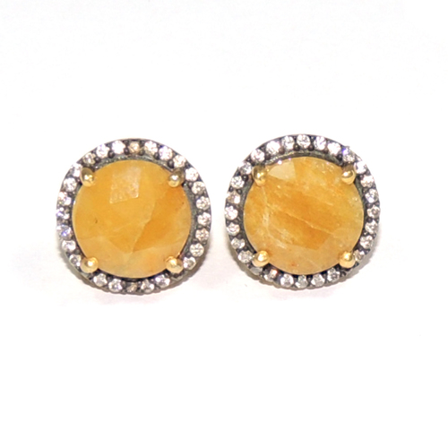 Yellow Sapphire With Cz Round 925 Sterling Sliver StudsJewelry